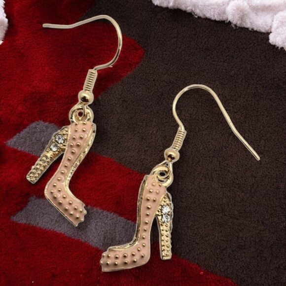 Pink Rhinestone High Heels Earrings 👠 Fashion Diva Dangle Drop Jewelry NEW - Picture 3 of 6